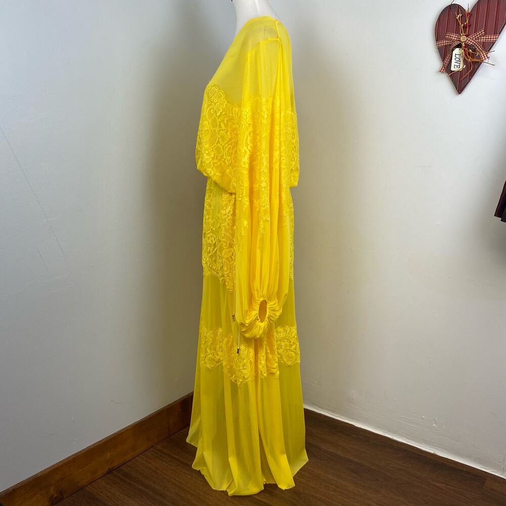 We Are HAH Royal HAHness Lemon Drop Lace Boho Long Sleeve Maxi Dress XS - Picture 9 of 10